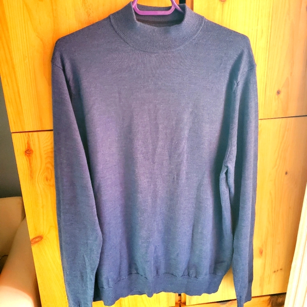 Le 31 by Simons Men's French Blue Merino Wool Mock Neck Sweater Size XL